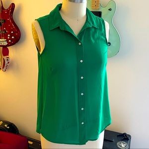 H&M Semi Sheer Sleeveless Blouse in green XS